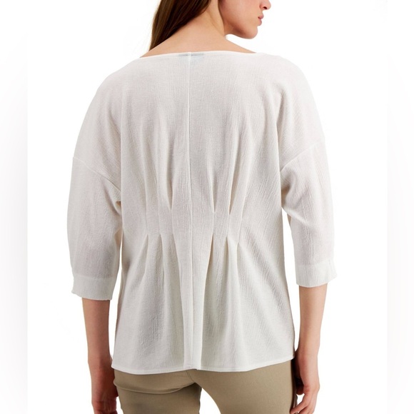 Alfani Off White Gathered Clinched Front Scoop Neck Top Sz M - Picture 2 of 8